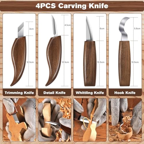 39 Pcs DIY Wood Carving Kit, 9 Basswood Blocks Carving Knives Storage Bag - color: Dark Brown-m