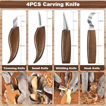 39 Pcs DIY Wood Carving Kit, 9 Basswood Blocks Carving Knives Storage Bag - color: Dark Brown-m