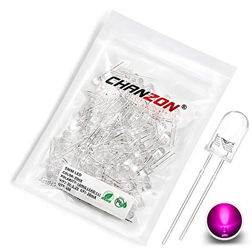 CHANZON 100 pcs 5mm Pink LED Diode Lights(DC 3V 20mA) - color: J) Pink, size: 5mm Round Top