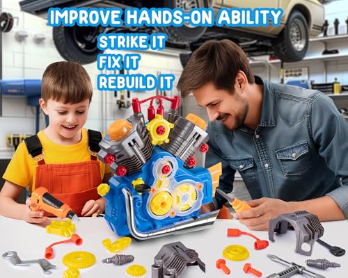 POFJOEQ STEM V4 Engine Model Building Kit,Engine Model Kit Toy with Cool Lights&Sounds,Ages3+