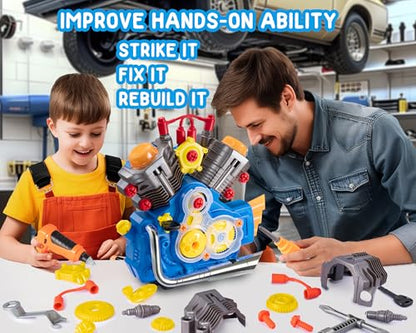 POFJOEQ STEM V4 Engine Model Building Kit,Engine Model Kit Toy with Cool Lights&Sounds,Ages3+