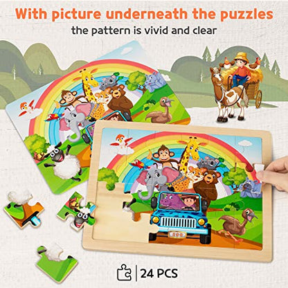 SYNARRY Large Animal Wooden Puzzles for Kids Ages 4-6, 4-in-1 Gift Set - style: Animals