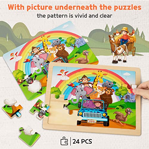 SYNARRY Large Animal Wooden Puzzles for Kids Ages 4-6, 4-in-1 Gift Set - style: Animals