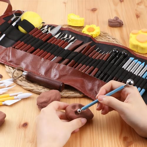 52 PCS Pottery Tools Kit for Sculpting, Clay Carving Tool Kit with Storage Bag, Ceramics Modeling Tools Set, for DIY Handcraft Modeling, Trimming, Shaping, Carving, Dotting