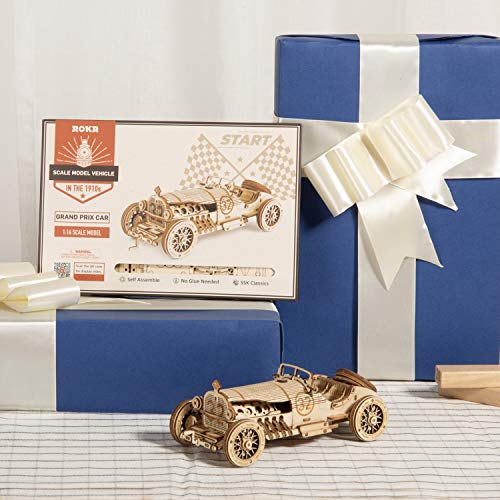ROKR Model Car Kits Wooden 3D Puzzles Model Kits for Adults Educational Brain Teaser Assembly Model, Desk Decor/DIY Hobbies/Gifts (Grand Prix Car) - style: MC - Grand Prix Car