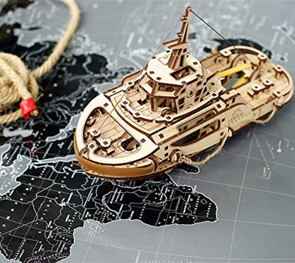 Tugboat Ugears 3D Mechanical Wooden Model for Self Assembling, DIY, Brainteaser