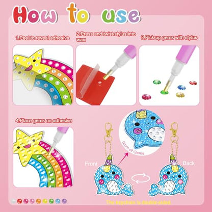 BANBBUR 16 Pcs Gem Art for Kids Ages 4-8 8-12, Kids Diamond Art and Crafts