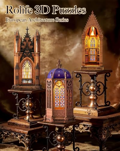 Rolife 3D Wooden Puzzle- Geometry Cathedral Architecture Model with LED Lights, DIY Craft Building Kit for Adults, Unique Home Decor & Birthday for Hobbyists - style: Geometry Cathedral