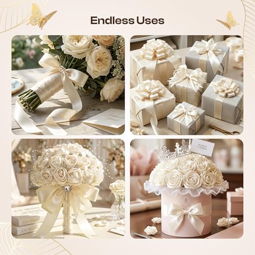 Caydo Ivory Ribbon Rose Bouquet for Gifts - color: Ivory