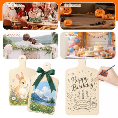 Vmiapxo 24 Pack Unfinished Wood Cutting Board Craft with Handle, Wooden Paddle Cheese Bread Board Set Chopping Board Serving Tray for Craft DIY Christmas Home Kitchen Cooking Decor (11.8" x 6.3") - size: 11.8" x 6.3"
