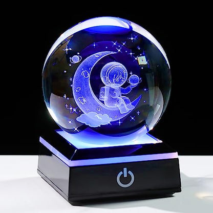 3d Astronaut Moon Crystal Ball Planets Space Decor Astronomy Science Gift - style: Astronaut