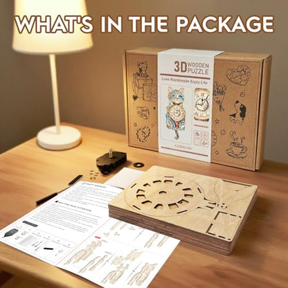 3D Puzzles for Adults Wooden DIY Cat Clock Puzzle Adult Crafts - color: Cat Clock
