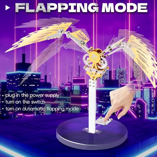 Flying Wings 3D Metal Puzzle Kit - Mechanical Biomimetic Wings with Micro Motor, DIY Kinetic Sculpture for Adults, Precision Electroplating Craftsmanship & Interactive STEM Model Gift（Red） - color: Red