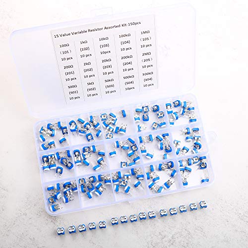 150 Pcs 15 Value 100 ohm- 2M ohm Trimpot Variable Resistor 6mm Potentiometer Assortment Kit