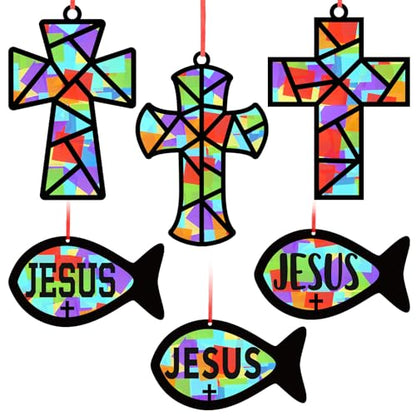 Sinload 24 Sets Religious Cross Fish Crafts Christian Suncatcher Kit - style: Fish,Cross