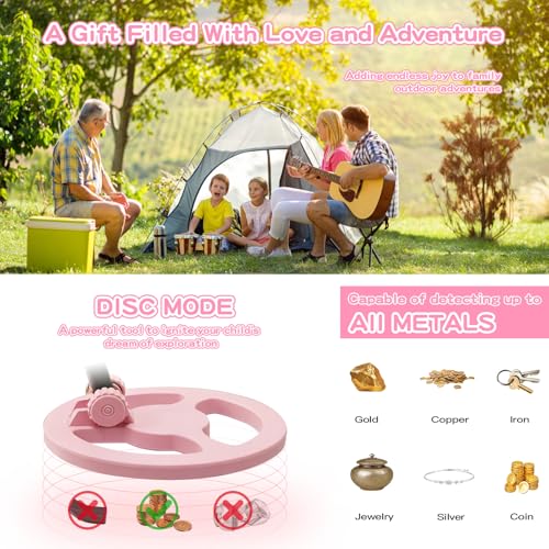 Metal Detector for Kids,0.88lbs with Shovel Rake Mesh Bag Kit,Pink