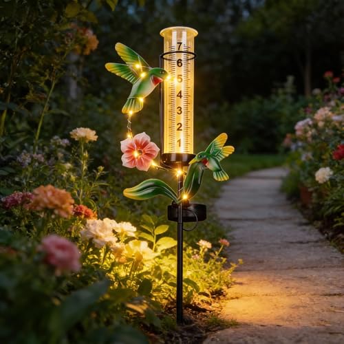 Hummingbird Rain Gauge Outdoor, 38" Tall Solar Rain Gauges - color: Green - Hummingbird