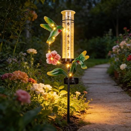 Hummingbird Rain Gauge Outdoor, 38" Tall Solar Rain Gauges - color: Green - Hummingbird