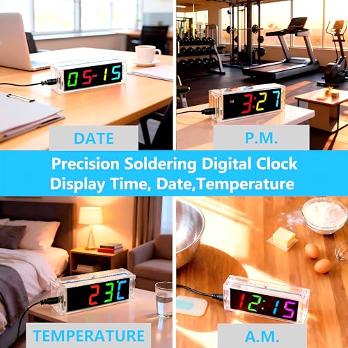 DIY Alarm Clock, Soldering Practice Kit with Solder Wire, Screwdriver, Tweezer, 4-Digit LED Digital Clock Kit