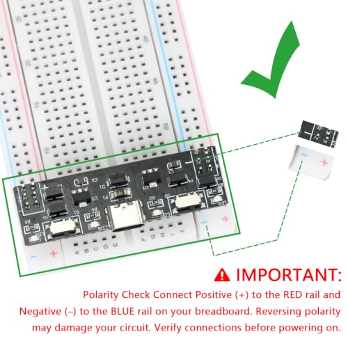 4 PCS Breadboard Power Supply Modules, USB-C 3.3V/4.8V (±0.2V) Switchable Breadboard Power Supply with PPTC Protection, LED Indicators, Compatible with Breadboards, Arduino, ESP32, Raspberry Pi