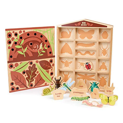 Tender Leaf Toys - The Bug Hotel - 13 Wood Garden Bugs with Shelving Unit and Front Panel - Made for Little Hands - Open-Ended Nature Play - Science Learning Toy for Boys and Girls - Age 3+