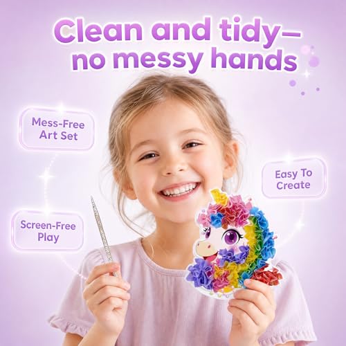 Juloviy Poke-in Art, DIY Poke Art Craft Kit for Kids Ages 6+, Fabric Poking Set with Wind Chime Decorations, Mess-Free Creative Toy for Children