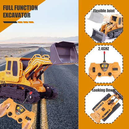 Jiakora Remote Control Front Loader - Metal Shovel, LED Working Lights, Music & 2 Rechargeable Batteries, Construction Toys for Boys Age 4 5 6 7 8 Birthday Gift - style: Front Loader