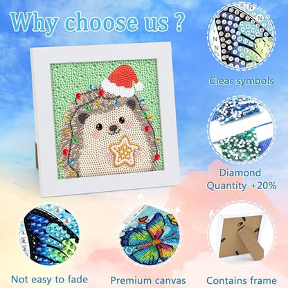 Libfx Diamond Art Kits for Kids with Frame Diamond Art for Girls Boys Beginners Arts and Crafts Birthday Gifts (Christmas Hedgehog) - color: Christmas Hedgehog