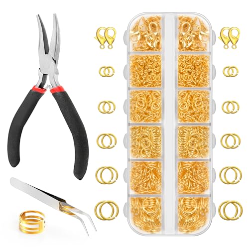 1200Pcs Jump Rings for Jewelry Making Supplies, Jewelry Pliers Set - color: 1200Pcs Gold