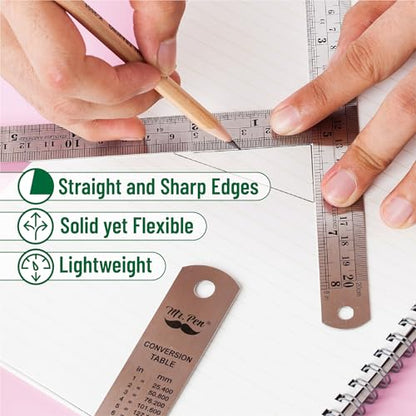 Mr. Pen- Metal Straight Edge Ruler, 6 pcs, 6", 8", 10", 12", 14", 16" - color: Silver, size: 6, 8, 10, 12, 14, 16 inch