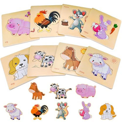 8pcs Wooden Puzzles for Toddlers 1-2-3-4, Farm Puzzles Ages 1-2-3-4 - style: Farm Animal