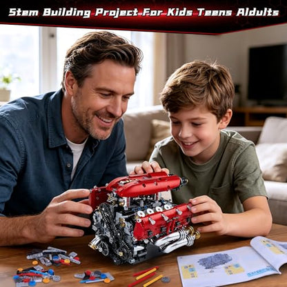 OWNONE 1 V8 Engine Model Kit that Runs, 1370PCS 8-Cylinder Engine Building Blocks Set with Motor, Build Your Own Visible Working Model Car Engineering Block Kit, STEM Toy for Adults Kids Gifts