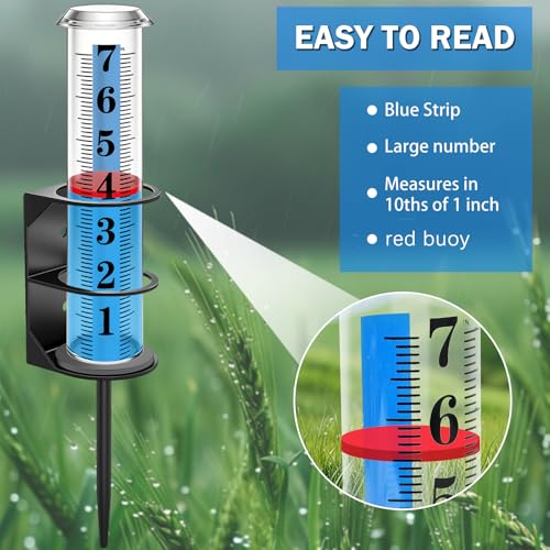 Rain Gauge Outdoor, Accurate Rain Gauges Outdoors Best Rated with Metal Rack Holder, Water Rain Meter with Thickened Plastic Large Font Tube for Yard, Easy to Read with Red Float - color: Metal rain gauge with foot