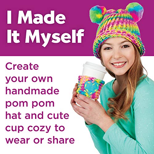 Creativity for Kids Quick Knit Loom Kit - Knitting Kit for Kids, Make Your Own Pom Pom Hat and Accessories, Knitting Loom Crafts for Kids - style: Hat & Cup Cozy