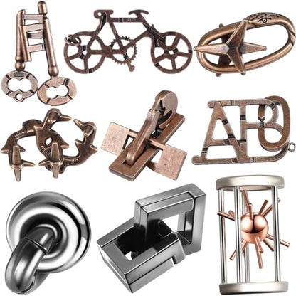 Wettarn 9 Pcs Metal Brain Teasers 3D Steel Puzzle Set, Exquisite Style - style: Exquisite Style