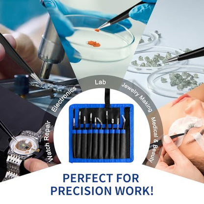 XOOL 10 PCS ESD Precision Tweezers Set, Anti-Static Stainless Steel Tweezers Kit for Electronics, Soldering, Craft, Jewelry, Model Building, Beauty - size: ESD Tweezers 10 PCS
