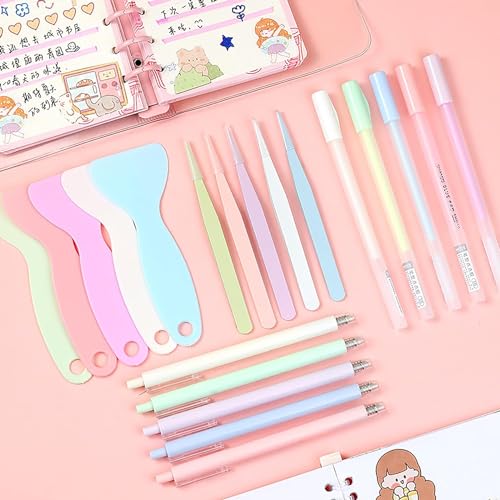 Doraking Scrapbooking Tools with Glue Tweezer Shovel Cutter Pen for Crafting, Scrapbooking, Card Making, Paper Crafts - color: White