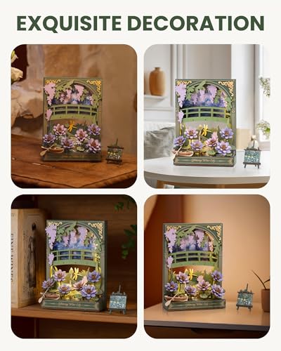 rowood Water Lily 3D Puzzle Building Set with LED,DIY Monet Wall Art Craft Kits for Adults,Home Decor Botanical Collection Gift on Christmas - style: Glittering Water Lily