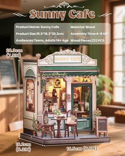 Book Nook Kit for Adults, DIY Miniature House Coffee Shop Booknook - color: Sunny Cafe