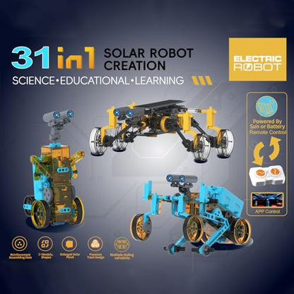 STEM 31-in-1 Educational Solar Remote Control Toy, Suitable for Boys Aged 8-14, Science Experiment Building Block Robot Toy, with Dual-Mode Switching Between Solar Power and Remote Control