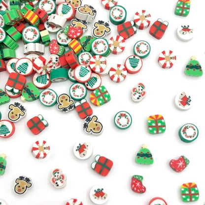 ZSFLZS Christmas Polymer Clay Beads Bracelet Making kit, Christmas Bead Christma Charms for Jewelry Making DIY Bracelet, Necklace, Earring Make, Mixed Beads Polymer Beads Clay Beads Charms - color: Christmas