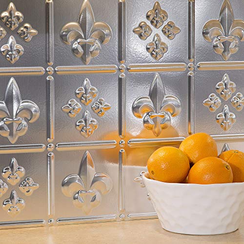 FASÄDE Fleur-de-lis Decorative Vinyl Backsplash 15 sq ft Kit in Brushed Aluminum - color: Brushed Aluminum