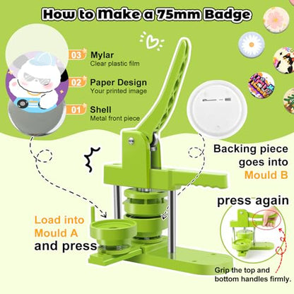 Button Maker Machine 75mm (3 in) Installation-Free, DIY Button Pin Maker Machine, Button Badge Press Machine with Free 100 Sets Button Maker Supplies & Pictures & Circle Cutter - size: Round 75mm (3 inch)