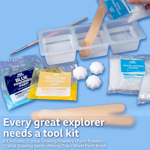 BBC Earth Science of Crystal Growing, Grow 3 Dazzling Crystals, Includes Display Case, Powdered Paints, Learning Guide, Crystal Growing Kit, STEM Toys, Kids Science Kit, STEM Kits for Kids Age 12-14 - style: Crystal Growing