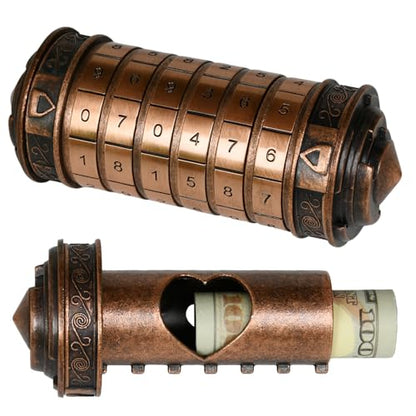 CoEjokno Da Vinci Code Numeric Cryptex Money Puzzle Box for Cash Gift, Jewelry Box with Hidden Compartment, Unique Puzzle Gift for Adults Brain Teaser Valentine’s Day Wedding & Anniversary Present - color: Copper