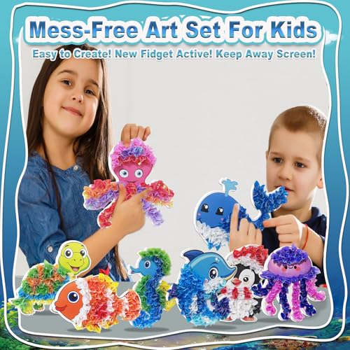 JRD&BS WINL Magical Ocean Animal Poke Art - Dolphin, Jellyfish, Seahorse, Turtle, Octopus, No-Mess Craft Kit for Kids 4-9,Marine Biology Learning Toy, Creative Gift for Preschoolers - style: marine life