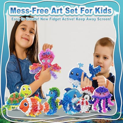 JRD&BS WINL Magical Ocean Animal Poke Art - Dolphin, Jellyfish, Seahorse, Turtle, Octopus, No-Mess Craft Kit for Kids 4-9,Marine Biology Learning Toy, Creative Gift for Preschoolers - style: marine life