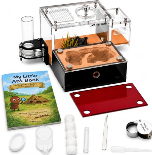 Terra Core S-Ant Farm Formicarium for Live Ants & Queen, Expandable Ant Nest with Magnetic Trash Chamber, 18 mL Water Feeder, Dual Humidity System, Red Cover & Starter Kit