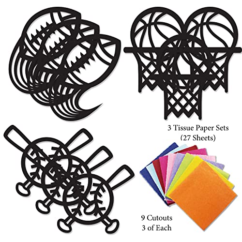 VHALE Suncatchers Craft 3 Sets (9 Cutouts) w Tissue Papers Stained Glass Effect Paper Sun Catcher Kit, Window Art, Classroom Crafts, Creative Art Projects, Kids Party Favors (Sport) - style: Sport