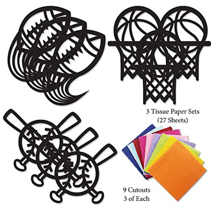 VHALE Suncatchers Craft 3 Sets (9 Cutouts) w Tissue Papers Stained Glass Effect Paper Sun Catcher Kit, Window Art, Classroom Crafts, Creative Art Projects, Kids Party Favors (Sport) - style: Sport